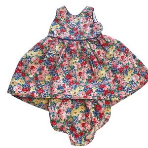 Ralph Lauren Baby Girls Floral Poplin Dress & Bloomer Set Size 9M Preppy Cotton